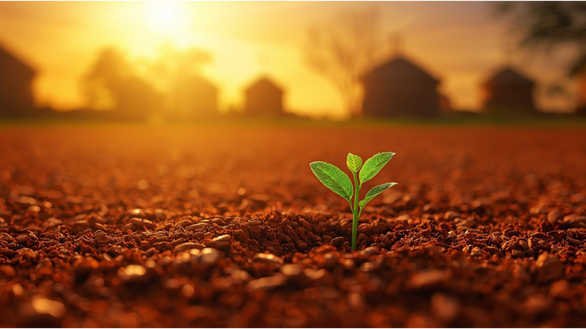 Une pousse dans la terre avec des églises en arrière-fond